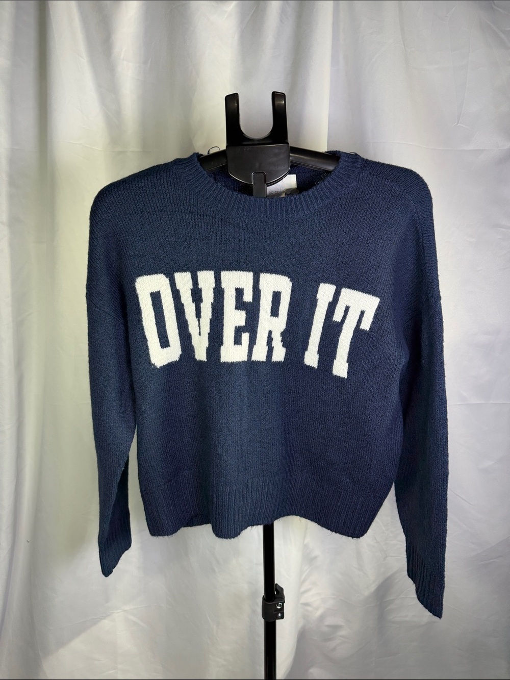 Women's Navy 'OVER IT' Crewneck Sweater - Classic Knit